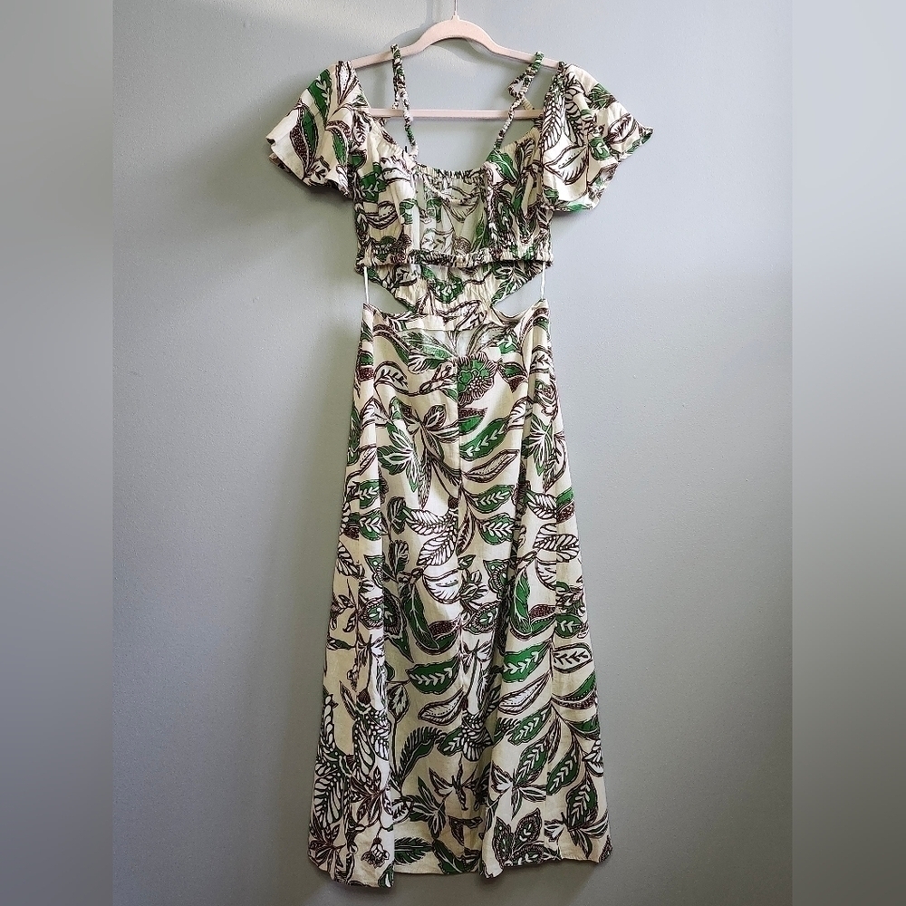 NWOT ZARA Beige linen floral paisley cutout open back maxi dress - Picture 10 of 13
